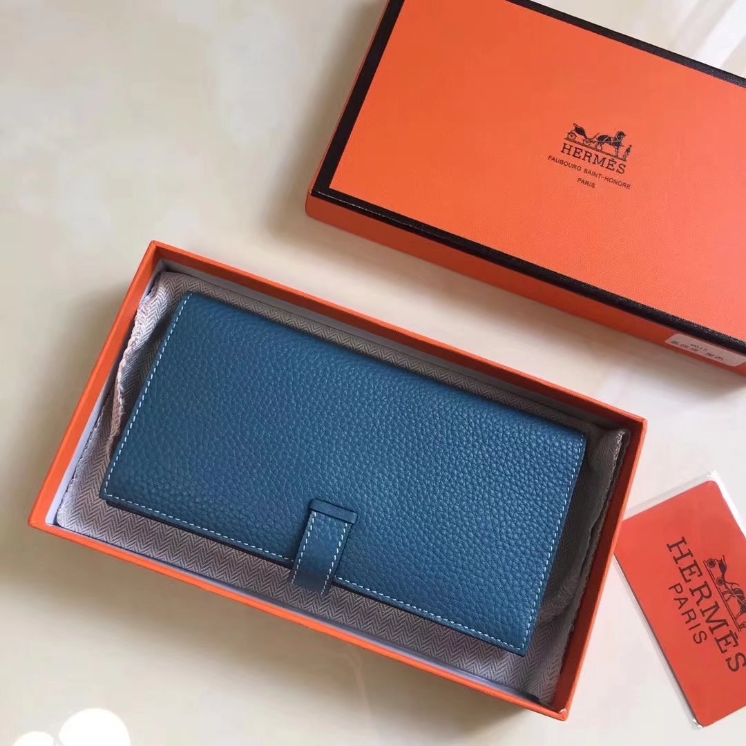 Hermes Bearn Bifold Wallet Togo Leather Blue