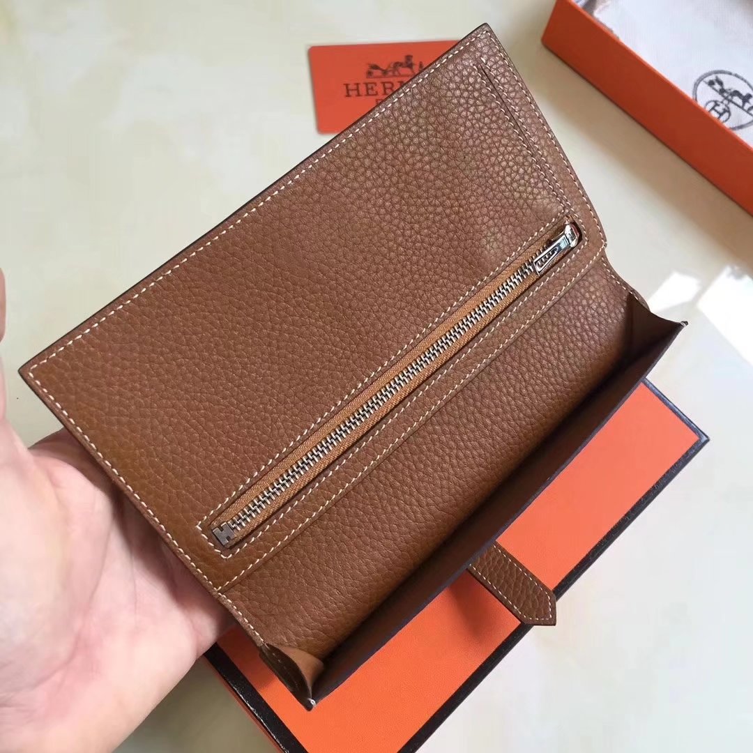 Hermes Bearn Bifold Wallet Togo Leather Coffee