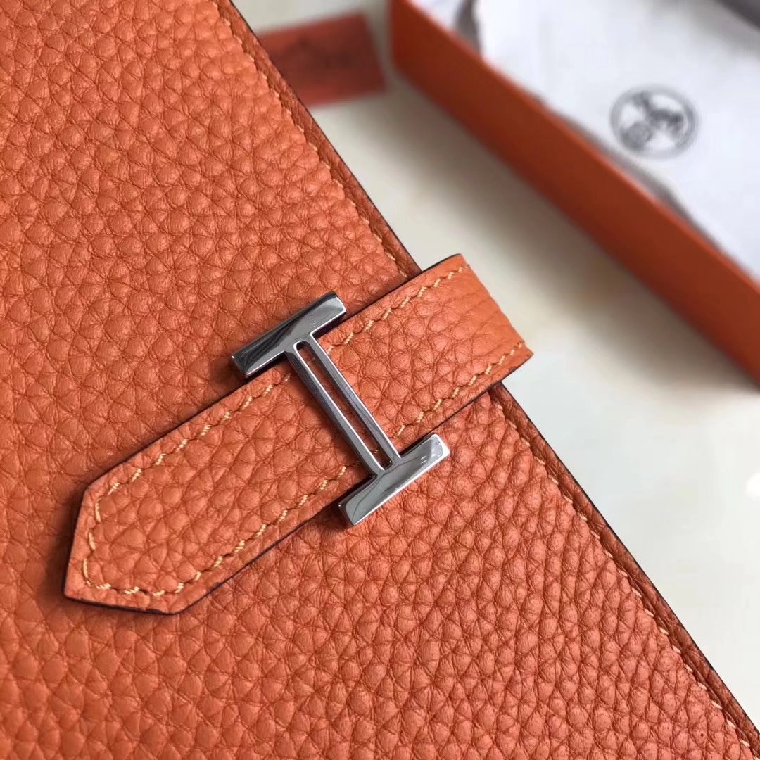 Hermes Bearn Bifold Wallet Togo Leather Orange