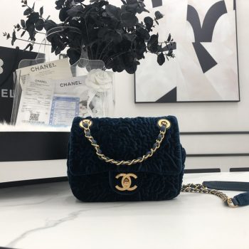AAA Quality Chanel Mini Flap Bag Blue Velvet with Gold Hardware For Girls Online AS2619