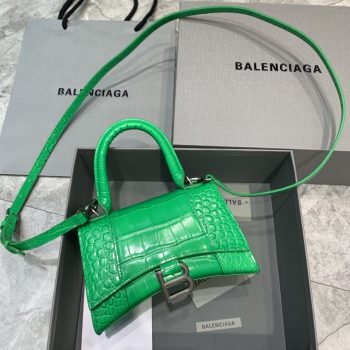 Balenciaga Hourglass 19cm Chain Bag in Shiny Crocodile Embossed Leather Green