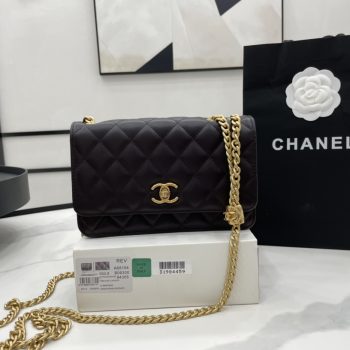 Chanel 22k Woc Wallet on Chain Lambskin Brown Leather A68104