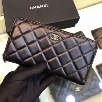 Copy Chanel Classic Zipped Wallet Lambskin Leather Gold Tone Metal
