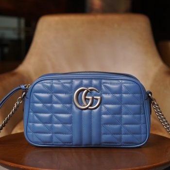 Copy Gucci Women GG Marmont Matelasse Shoulder Bag Blue Matelasse Leather 447632