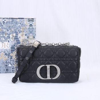 Dior Caro Bag Supple Cannage Calfskin Black With Silver Logo 25.5cm