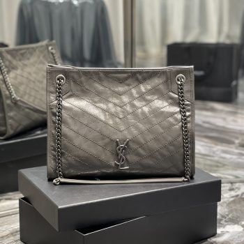 Fake Saint Laurent Niki Shopping Bag Wrinkled Leather Gray