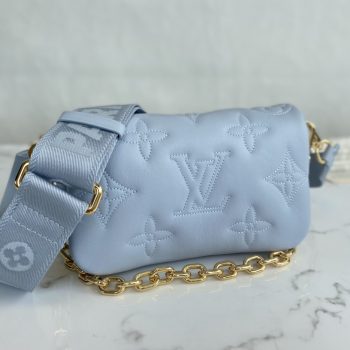 Louis Vuitton Wallet on Strap Bubblegram Monogram-embroidered Quilted Calf Leather Blue M81399
