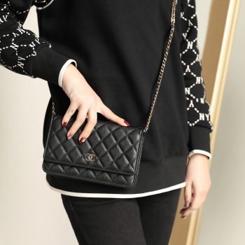 New Copy Chanel Woc Wallet On Chain Shoulder Bag Black
