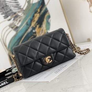 Online Shop Chanel Flap Shoulder Bag Lambskin Gold Metal Black AS2563 Perfect Copy