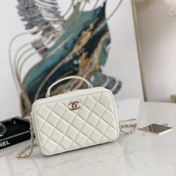 Replcai Chanel Mini Camera Bag Grained Calfskin Gold Tone Metal White