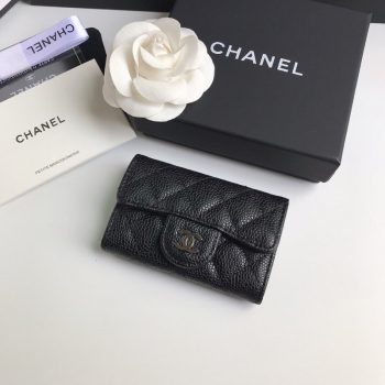 Replica Chanel CF Card Small Wallet Grained Calfskin  Silver-Tone Metal Black
