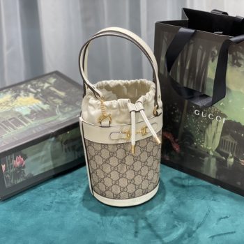 Replica Gucci Horsebit 1955 Small Bucket Bag White Canvas