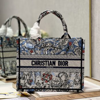 Dior Book Tote Small 26.5cm Denim Multicolor Dior Jardin Magique Embroidery Blue