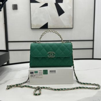 Chanel 23P AP3238 Mini Clutch With Chain Grained Shiny Calfskin  Gold-Tone Metal Green