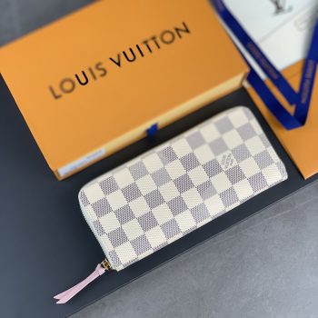 Louis Vuitton N61264 Clemence Wallet Damier Azur Coated Canvas Rose Ballerine Pink