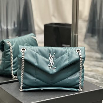Yves Saint Laurent LouLou Small Chain Bag In Quilted Y Leather Turquoise with silver buckle