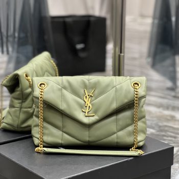 Yves Saint Laurent Small LouLou Puffer In Quilted Nappa Leather Avocado Green With Gold Chain