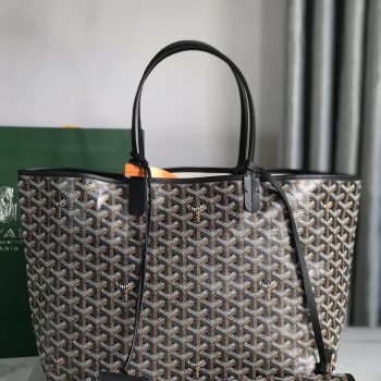Original Copy Goyard Saint Louis PM Bag Goyardine Canvas and Chevroches Calfskin Black