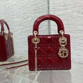 Mini Lady Dior 17cm Powder Red Patent Cannage Calfskin