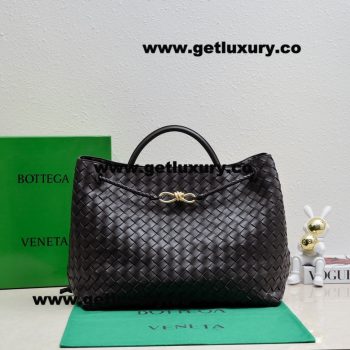 Bottega Veneta Large Andiamo 45cm Top handle bag in Supple Intrecciato Leather Dark Coffee