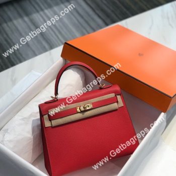 Kelly 25cm 28cm Epsom Red With Gold