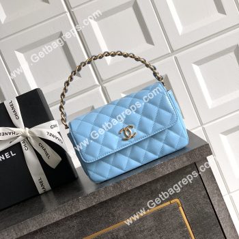 Chanel Top Handle Bag Blue Leather