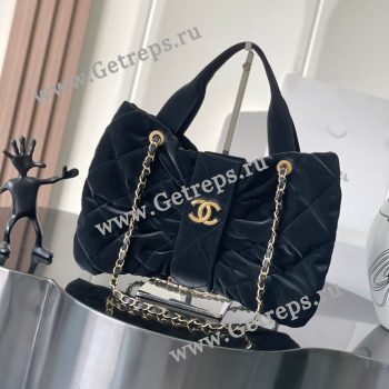 Chanel 25K Large Bow Bag Velvet-effect Black
