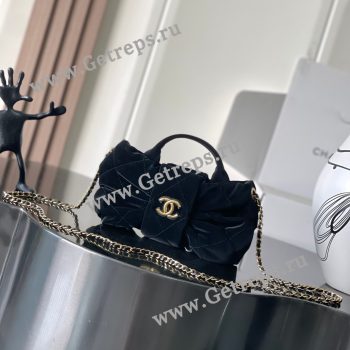 Chanel 25K Mini Bow Bag Velvet-effect Black