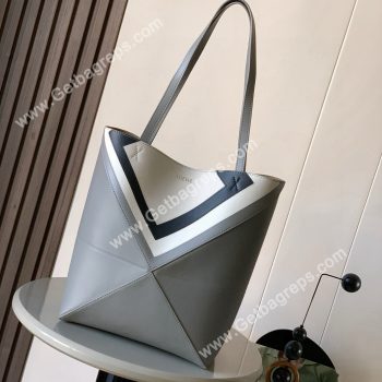 Loewe Medium Puzzle Fold Tote in Shiny Calfskin Gray