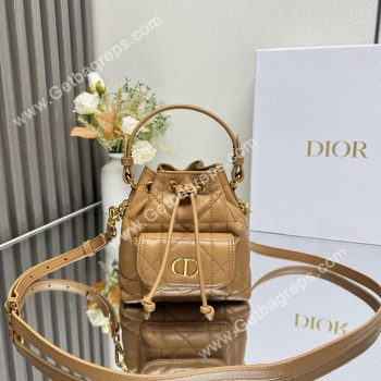 Small Dior Caro Bucket Bag Light Gold